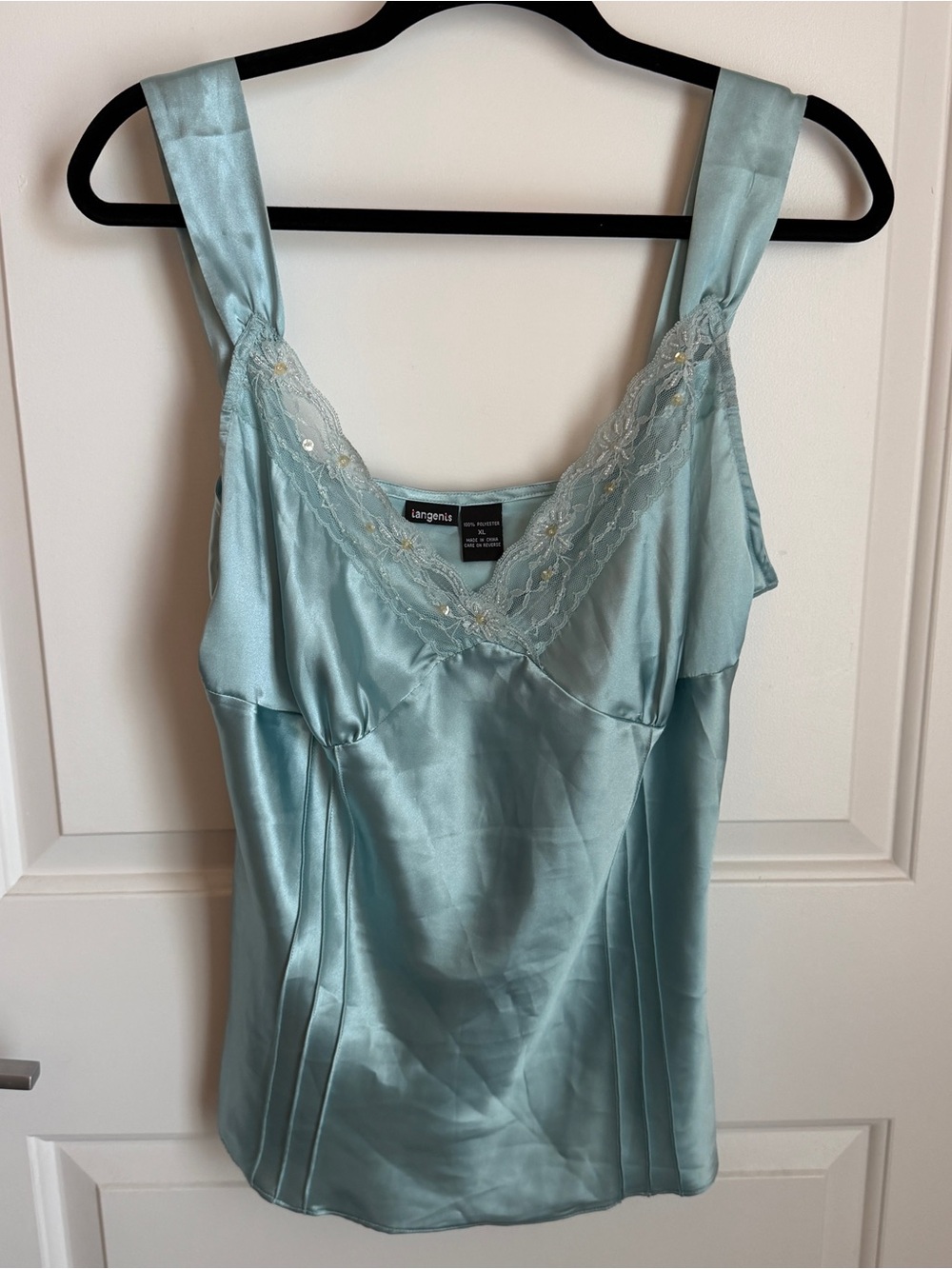 Vintage y2k Aqua Satin Lace-Trim Cam